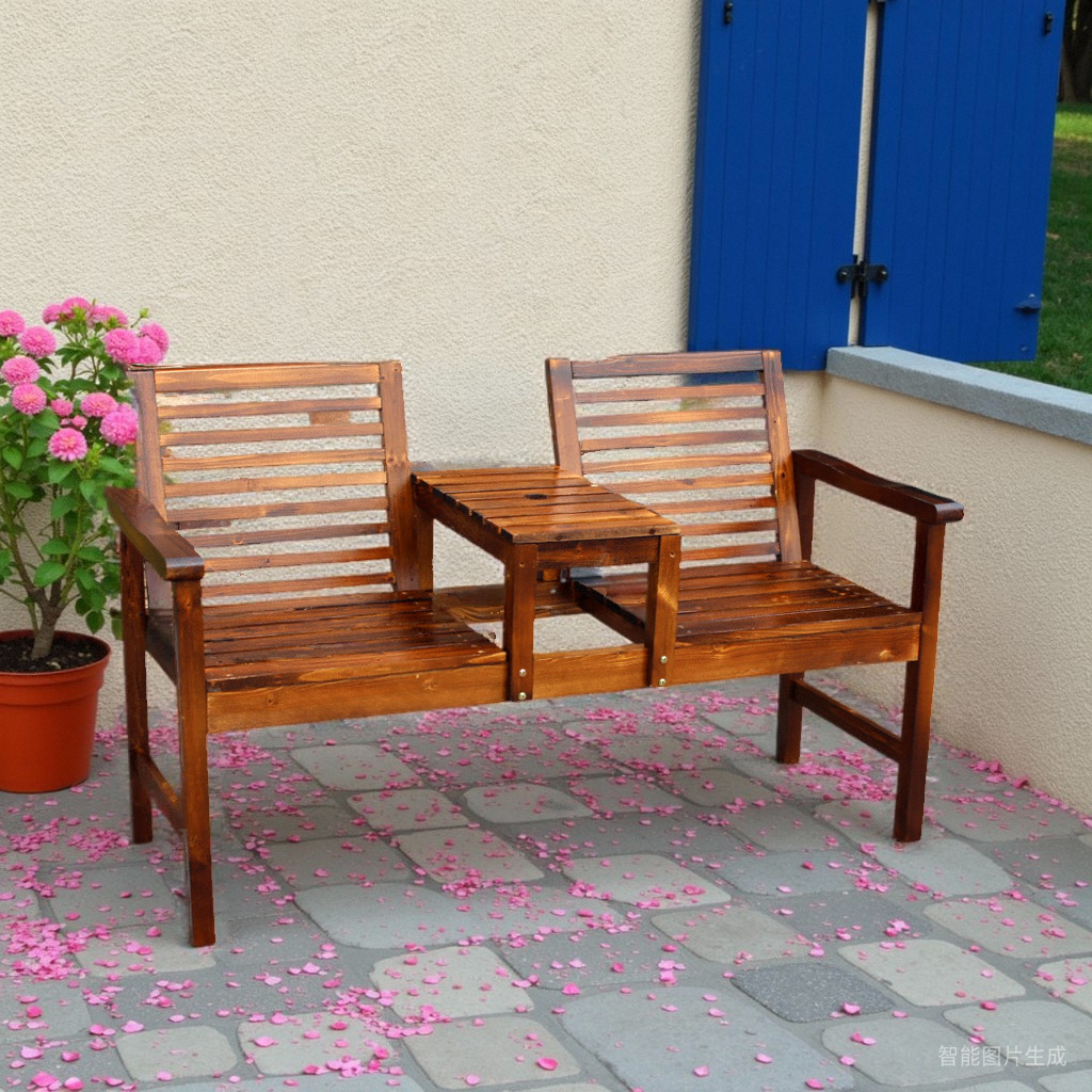 Coffee Tea Garden - Carbonized solid wood outdoor double coffee